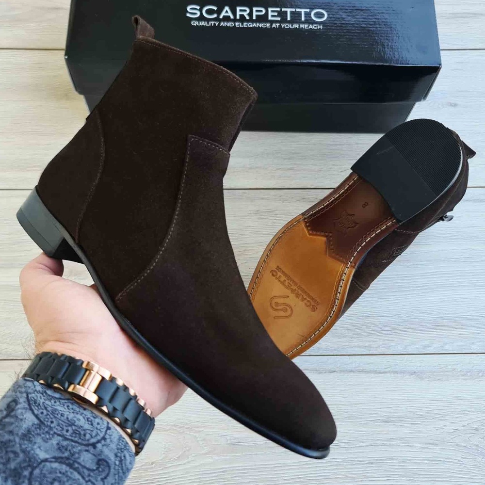 Men's Suede Leather Chelsea Boots | Zip-Up | Handmade